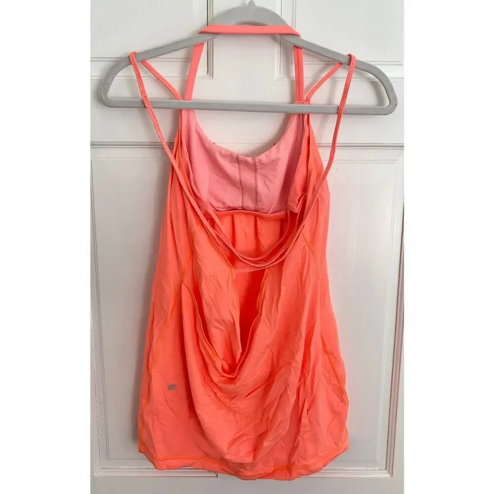 Lululemon Athletica Flow And Go Tank II Pop Orange Built in Bra Halter Yoga 8